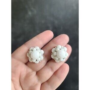 Western Germany White Floral Screwback Earrings Vintage